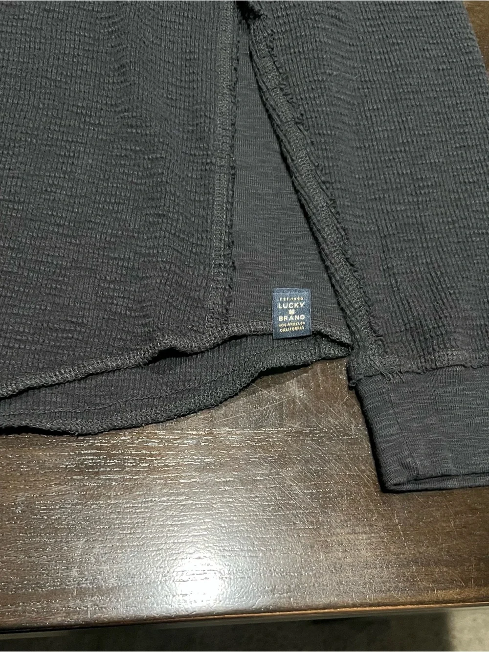 Lucky Brand Black Thermal Waffle Knit Henley Long Top 90s Y2K Size M